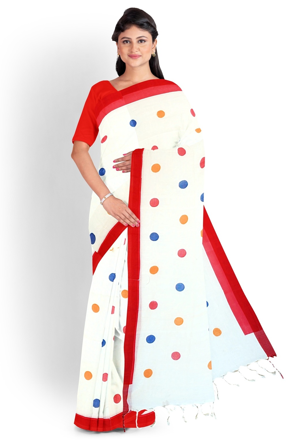 White Pure Cotton Tip Hand Loom Saree (1299)